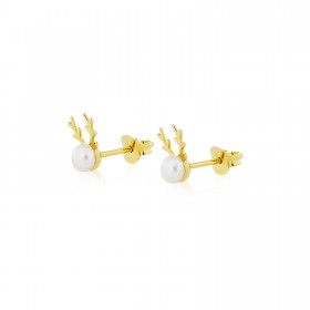 Pearly Reindeer / Earrings Stud (Gold & Rose Gold Plating)