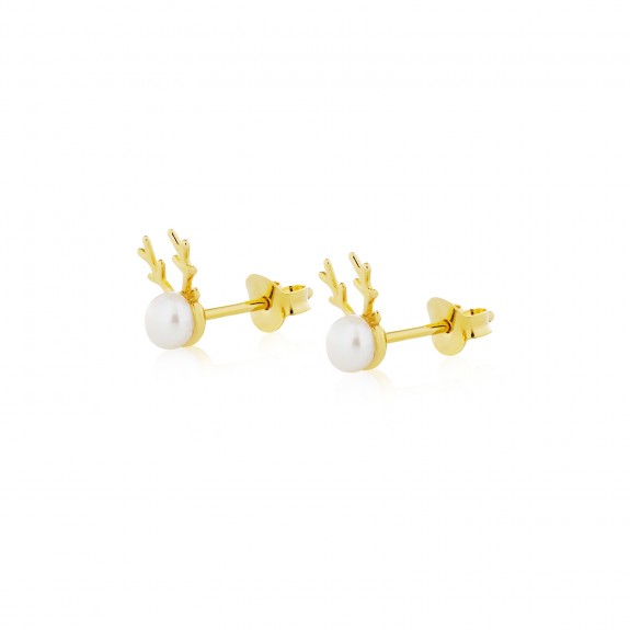 Pearly Reindeer / Earrings Stud (Gold & Rose Gold Plating)